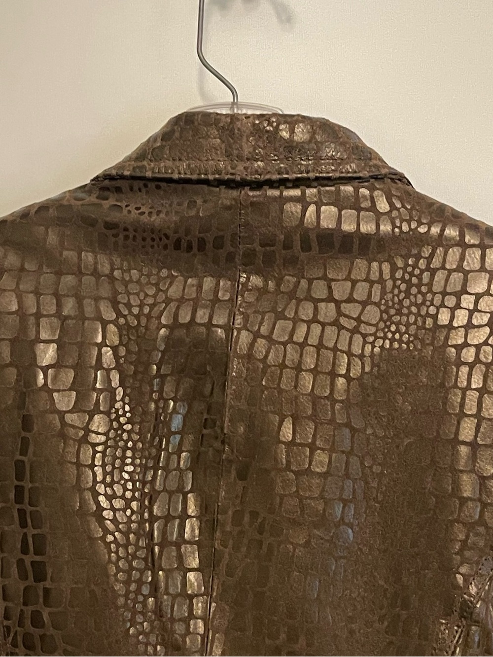 Newport News Brown Genuine Leather Croc Embossed Vintage Jacket sz 10 - Picture 9 of 12